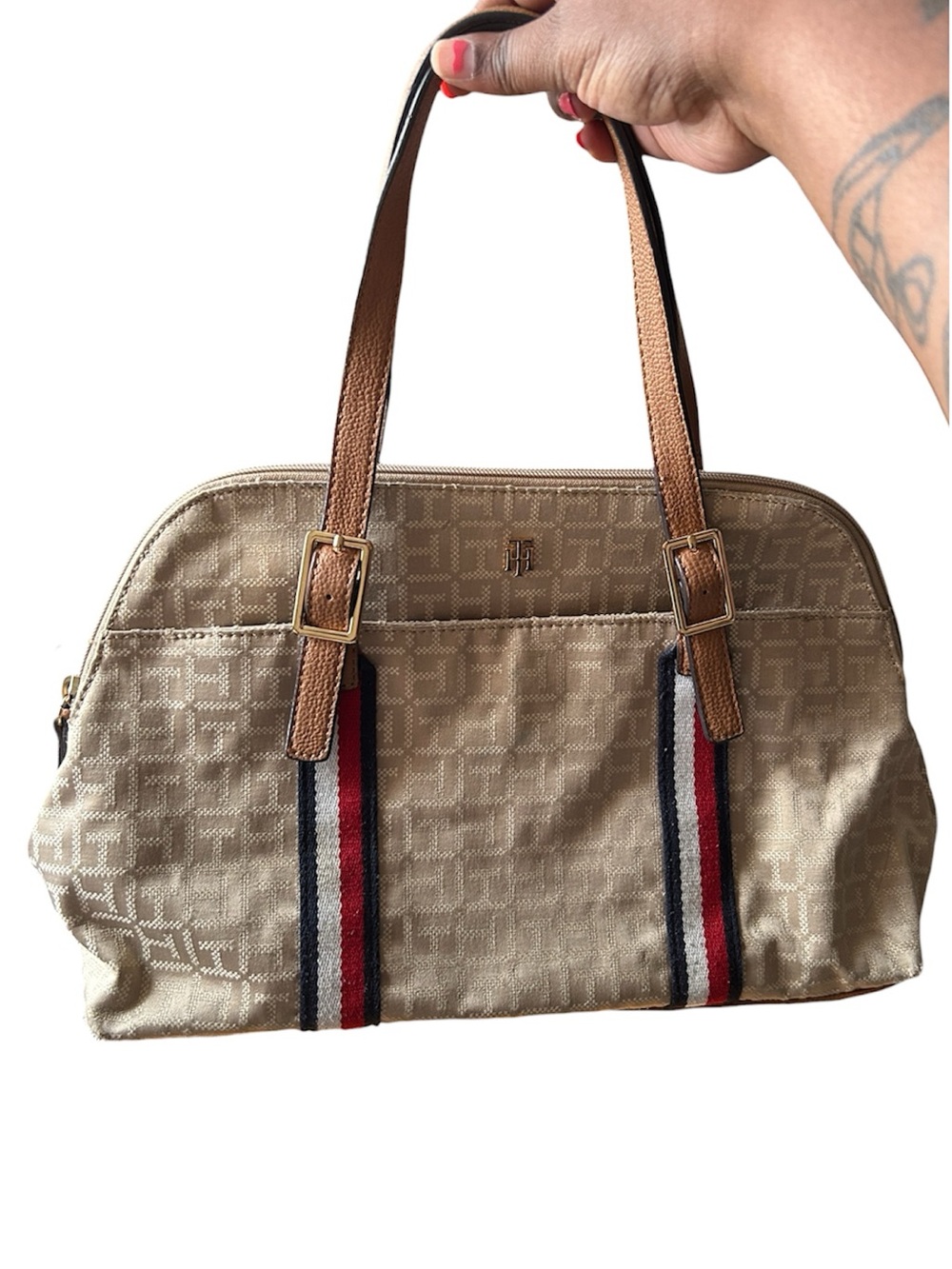 Bowler Bag Beige Monogram Tommy Hilfiger Y2K Country Club Minimalist Purse 90s M